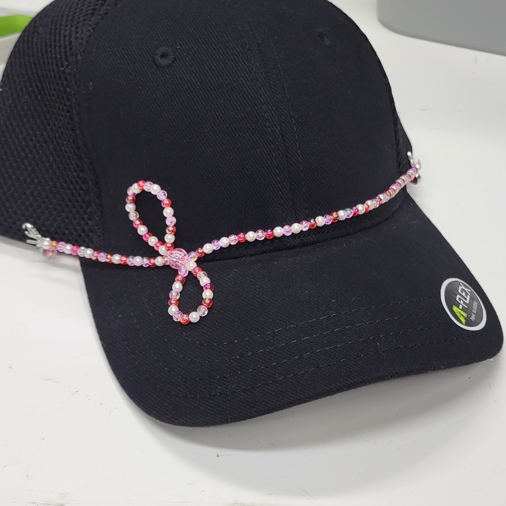 Handmade Pink & White Beaded Hat Band – Bow Accent